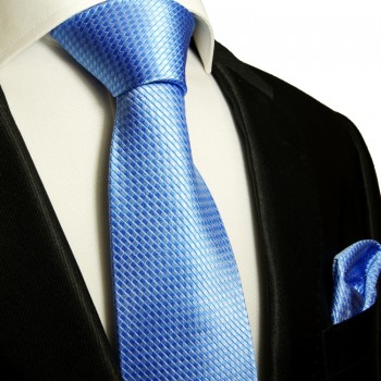 Blaues extra langes XL Krawatten Set 2tlg. 100% Seidenkrawatte + Einstecktuch by Paul Malone 502