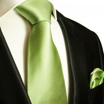 Grünes extra langes XL Krawatten Set 2tlg. 100% Seidenkrawatte + Einstecktuch by Paul Malone 504