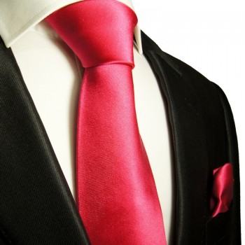 Pinkes extra langes XL Krawatten Set 2tlg. 100% Seidenkrawatte + Einstecktuch by Paul Malone 505