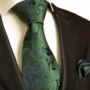 Grün paisley extra langes XL Krawatten Set 2tlg. 100% Seidenkrawatte + Einstecktuch by Paul Malone 510