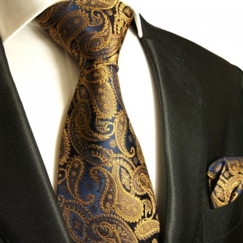 Braun paisley extra langes XL Krawatten Set 2tlg. 100% Seidenkrawatte + Einstecktuch by Paul Malone 512
