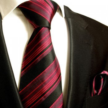 Rot schwarz extra langes XL Krawatten Set 2tlg. 100% Seidenkrawatte + Einstecktuch by Paul Malone 515