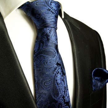 Blaues extra langes XL Krawatten Set 2tlg. 100% Seidenkrawatte + Einstecktuch by Paul Malone 518