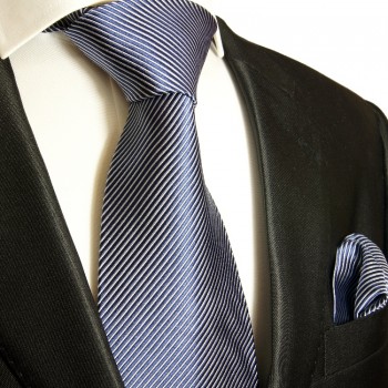 Blaues extra langes XL Krawatten Set 2tlg. 100% Seidenkrawatte + Einstecktuch 519