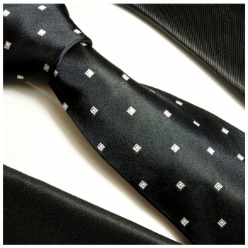 Paul Malone XL Krawatte 165cm schwarz gepunktete Seidenkrawatte 523