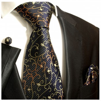 Extra lange Krawatte 165cm - Krawatte Überlänge - blau schwarz gold floral