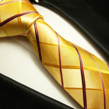 Normallänge, Extralang oder schmal Paul Malone Krawatten Set 3tlg 100% Seide gold schwarz gestreift