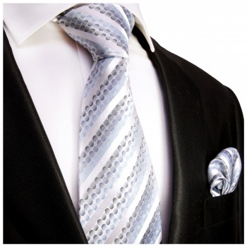 Krawatte hellblau gestreift mit Einstecktuch 602