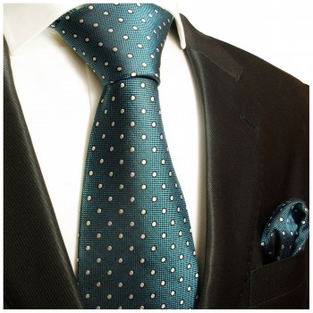 Extra lange Krawatte 165cm - Krawatte Überlänge - petrol gepunktet
