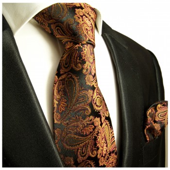 Krawatte braun paisley mit Einstecktuch