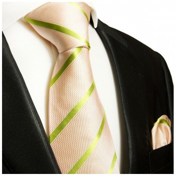 Krawatte lachs grün gestreift mit Einstecktuch