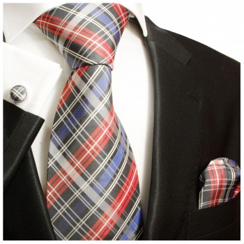 Extra lange Krawatte 165cm - Krawatte Überlänge - rot blau Schottenmuster