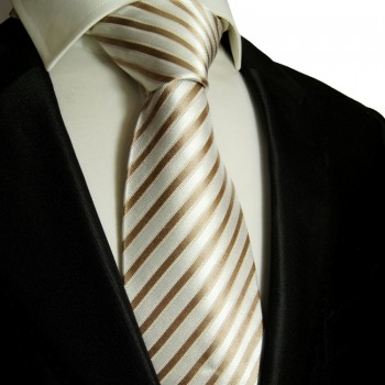 Extra lange Krawatte 165cm - Krawatte Überlänge - cappuccino braun gestreift