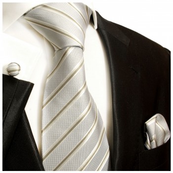Krawatte hellblau gold gestreift mit Einstecktuch und Manschettenknöpfen 720