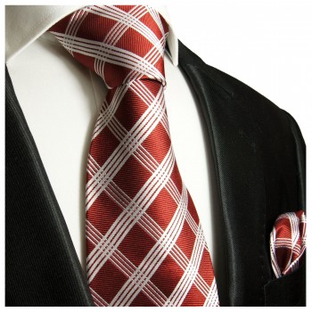 Krawatte rot kariert Seide mit Einstecktuch