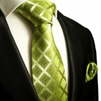 Grünes extra langes XL Krawatten Set 2tlg. 100% Seidenkrawatte + Einstecktuch by Paul Malone 729