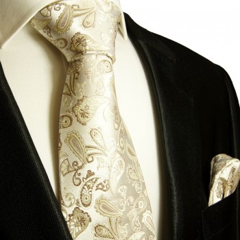 Ivory braunes extra langes XL Krawatten Set 2tlg. 100% Seidenkrawatte + Einstecktuch by Paul Malone 762