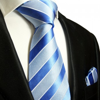 Blaues extra langes XL Krawatten Set 2tlg. 100% Seidenkrawatte + Einstecktuch 763