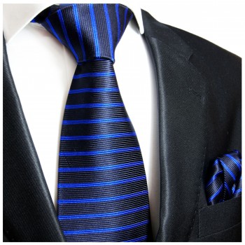 Krawatte blau gestreift mit Einstecktuch 765