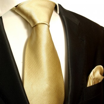 Braun goldenes extra langes XL Krawatten Set 2tlg. 100% Seidenkrawatte + Einstecktuch by Paul Malone 804