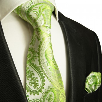Grünes extra langes XL Krawatten Set 2tlg. 100% Seidenkrawatte + Einstecktuch by Paul Malone 805