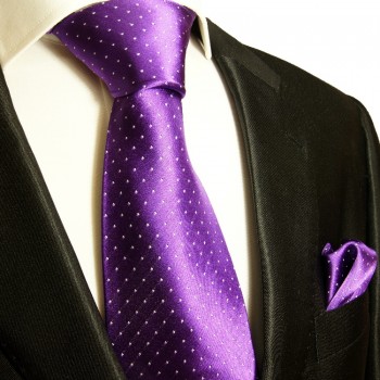 Lila violettes extra langes XL Krawatten Set 2tlg. 100% Seidenkrawatte + Einstecktuch by Paul Malone 806