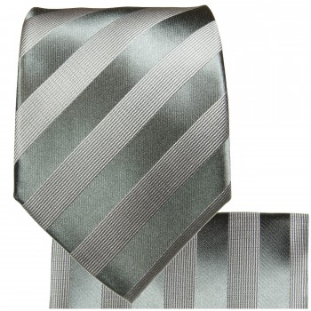 Silber graue Krawatte gestreift Seide mit Einstecktuch