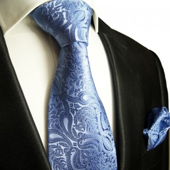 Blaues paisley extra langes XL Krawatten Set 2tlg. 100% Seidenkrawatte + Einstecktuch by Paul Malone 818