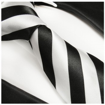 Paul Malone XL Krawatte 165cm schwarz weiß gestreifte Seidenkrawatte 832