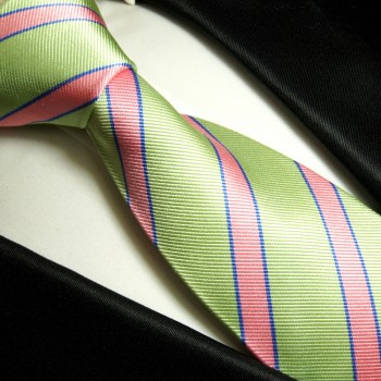 Grün pinke extra lange XL Krawatte 100% Seidenkrawatte by Paul Malone 844