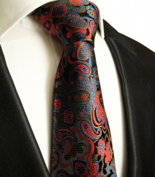 Extra lange Krawatte 165cm - Krawatte Überlänge - schwarz rot paisley