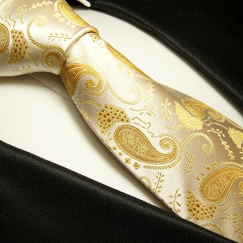 Extra lange Krawatte 165cm - Krawatte Überlänge - ivory gold paisley