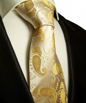 Extra lange Krawatte 165cm - Krawatte Überlänge - ivory gold paisley