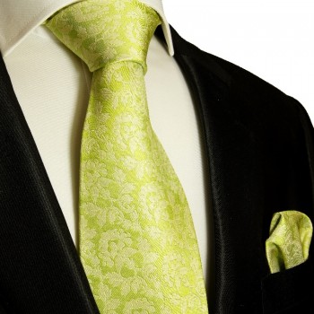 Grünes extra langes XL Krawatten Set 2tlg. 100% Seidenkrawatte + Einstecktuch by Paul Malone 906