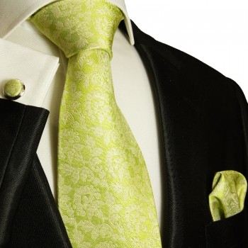 Grünes XL Krawatten Set 3tlg. (extra lange 165cm) 100% Seide + Einstecktuch + Manschettenknöpfe 906