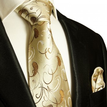Braunes extra langes XL Krawatten Set 2tlg. 100% Seidenkrawatte + Einstecktuch by Paul Malone 915