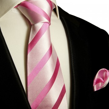 Pinkes extra langes XL Krawatten Set 2tlg. 100% Seidenkrawatte + Einstecktuch by Paul Malone 92