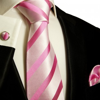 Pinkes XL Krawatten Set 3tlg. (extra lange 165cm) 100% Seide + Einstecktuch + Manschettenknöpfe 92