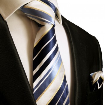 Blaues extra langes XL Krawatten Set 2tlg. 100% Seidenkrawatte + Einstecktuch 924