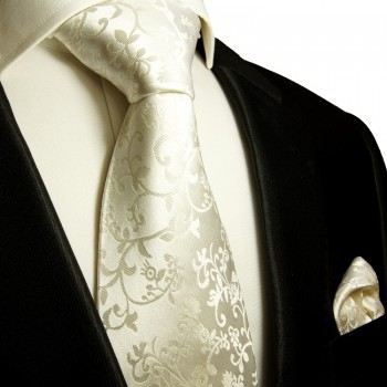 Ivory extra langes XL Krawatten Set 2tlg. 100% Seidenkrawatte + Einstecktuch by Paul Malone 930