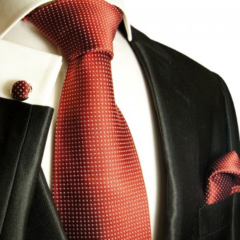 Rotes XL Krawatten Set 3tlg. (extra lange 165cm) 100% Seide + Einstecktuch + Manschettenknöpfe 933