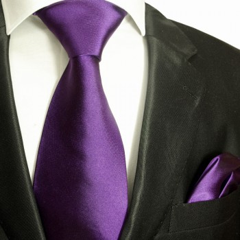 Lila violettes extra langes XL Krawatten Set 2tlg. 100% Seidenkrawatte + Einstecktuch by Paul Malone 941
