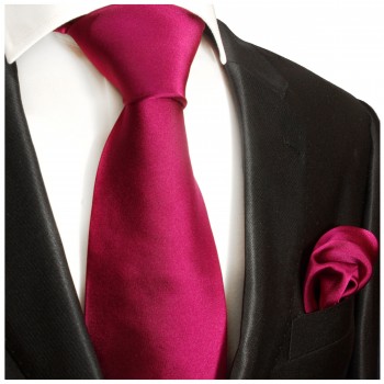 Krawatte pink beere uni satin mit Einstecktuch