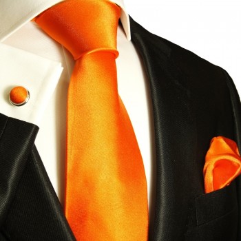 Oranges XL Krawatten Set 3tlg. (extra lange 165cm) 100% Seide + Einstecktuch + Manschettenknöpfe 945