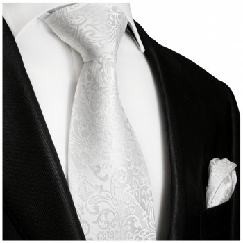 Krawatte weiß uni barock Seide mit Einstecktuch