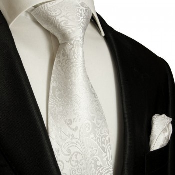 Weiß extra langes XL Krawatten Set 2tlg. 100% Seidenkrawatte + Einstecktuch by Paul Malone 946