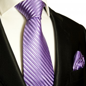 Flieder extra langes XL Krawatten Set 2tlg. 100% Seidenkrawatte + Einstecktuch by Paul Malone 951