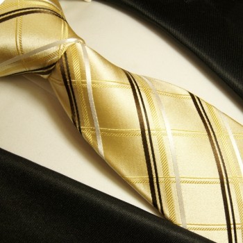 Extra lange Krawatte 165cm - Krawatte Überlänge - gold braun Schottenmuster