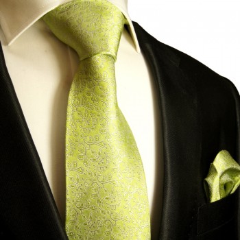 Grünes extra langes XL Krawatten Set 2tlg. 100% Seidenkrawatte + Einstecktuch by Paul Malone 973