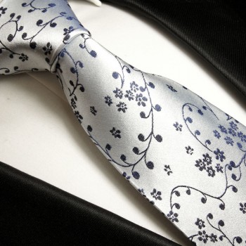Silber blaue extra lange XL Krawatte 100% Seidenkrawatte by Paul Malone 974